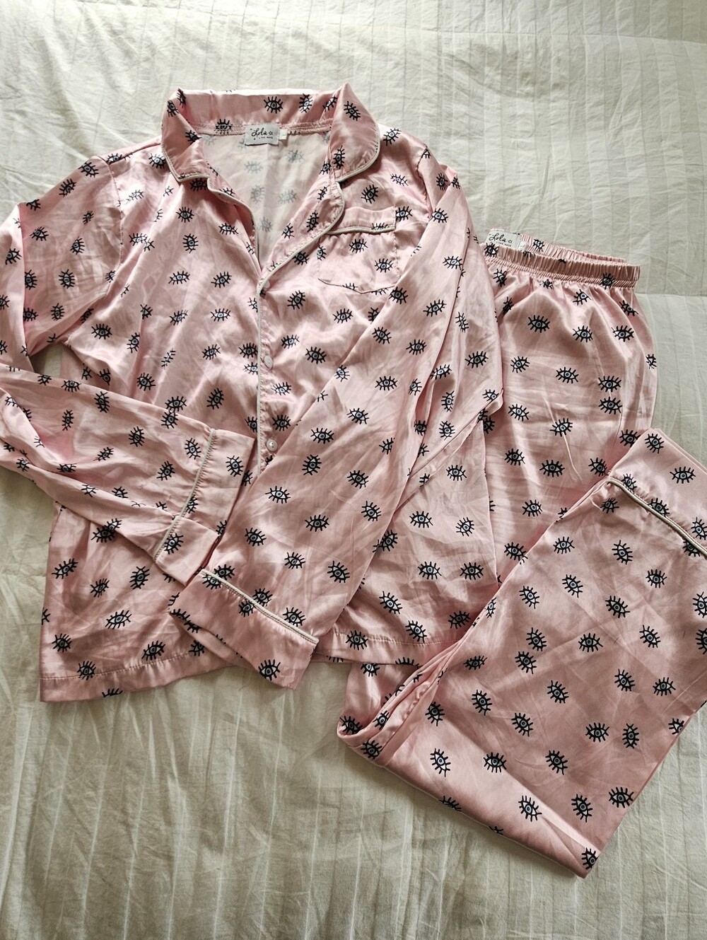 Lola + The Boys Evil Eye Silky Pant Set Pajamas, Size Large